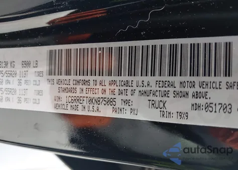 2019 Ram 1500 Big Horn/Lone Star 4X2 5'7 Box from USA, damaged, VIN 1C6RREFT0KN875085